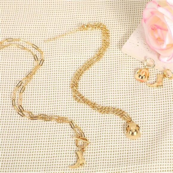 3-Piece Western Cowgirl Jewelry Set for Women, Cowboy Boot & Hat Pendant - Picture 4 of 7